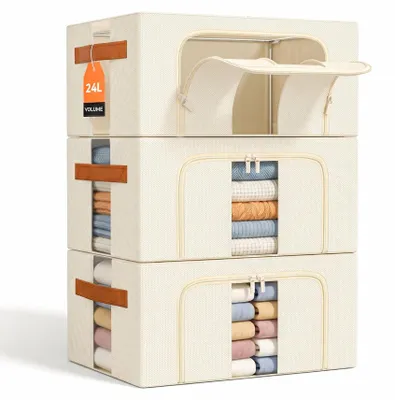 Image de Omgoods - Boîtes de rangement empilables avec couvercle, 3 boîtes de 24 litres