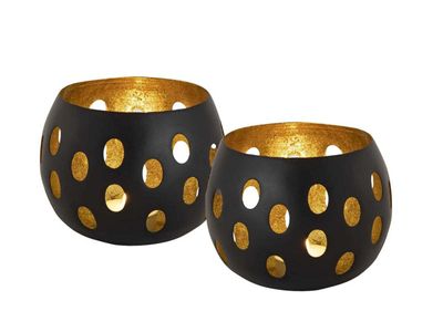 SVJ Home Decorations Teelichthalter Gould - 13x13x9 cm - Metall - Schwarz/Gold