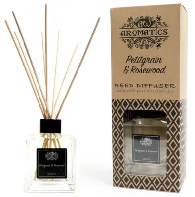 Produktbild von Diffusor mit Stäbchen und ätherischen Ölen – Petitgrain und Rosenholz