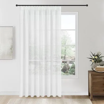 Imagen del producto de Cortina de voile blanca transparente Ibenzoa®, con cinta para pliegues – 228 x 228 cm (alto x ancho), poliéster, semitransparente, por unidad