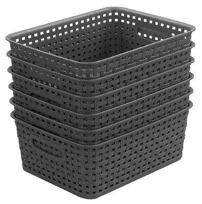6er-Pack Kunststoff-Aufbewahrungskörbe, grau, geflochten, 25,4x19,1x10,2 cm
