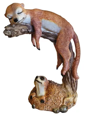 Produktbild von Fachhandel Plus Erdmännchen auf Baumstumpf Scharrtier Skulptur Surikate Statue Figur