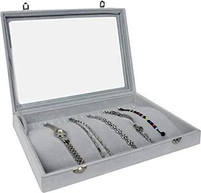 Produktbild von Schmuckkasten Schmucklade Schaukasten Schmuckdisplay mit Glasdeckel für Ketten Glasdeckel grau