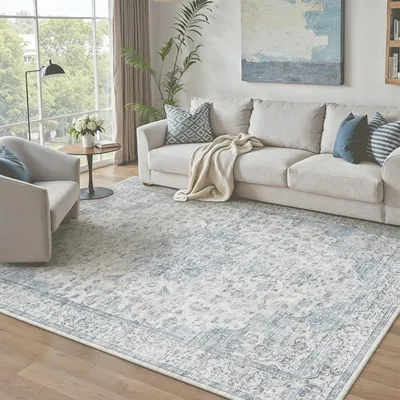 Productafbeelding van Vintage Blauw Vloerkleed 140x200 cm Machinewasbaar