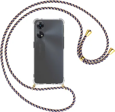 Produktbild von Handykette Backcover-Schutzhülle mit Band (Metall goldfarben) für Oppo Reno8 T 4G (CPH2481, 6.43'') - blau+beige