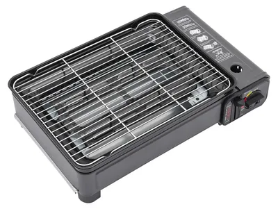 Produktbild von Tragbarer Gasherd - Camping Gasgrill - Butangas - Gusseisen-Grillplatte - Stahlgehäuse - Outdoor BBQ - Saubere Verbrennung