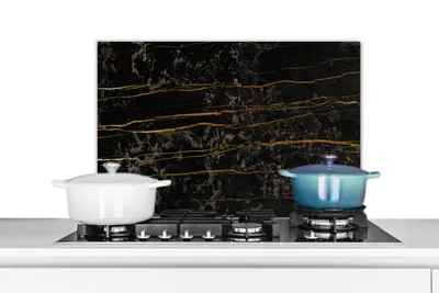 Obrázok produktu pre MuchoWow® Splashback Kuchyňa - Kuchynský backsplash - Ochrana steny pre sporák a drez Mramor - čierny - zlatý - žila 70x50cm Alu-Dibond (alternatíva k