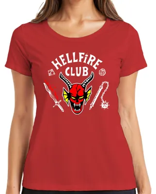 Immagine prodotto di Maglietta da donna HELLFIRE CLUB Demon Skull Horns D20 Flaming Sword Role Playing, rosso, XXL