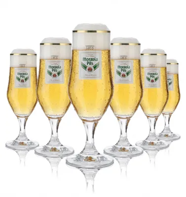 Produktbild von 6x Moravia Bierglas 0,25l Pokalglas Goldrand Hopfenperle Pils Gläserset Brauerei