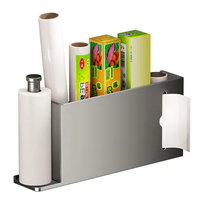Produktbild von Küchenschrank Tür Organizer Wandmontage Folienhalter Küchenregal ohne Bohren Frischhaltefolie Alufolie Halterung