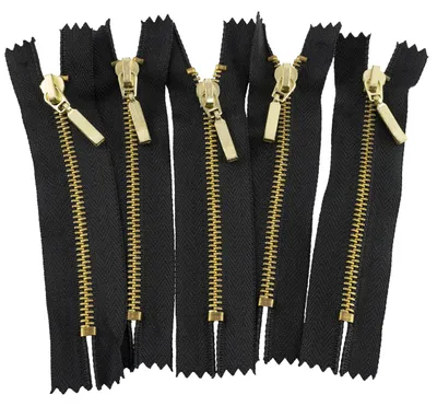 Reißverschluss-Set 5 Stück, 30 cm, Metall, Schwarz