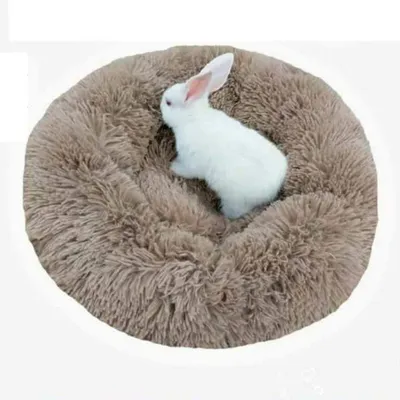 Productafbeelding van Huisdierenbed, donutvorm, knuffelbed voor honden, hondenmand, zelfwarmend, rond, ademend, zacht, khaki, 80 cm