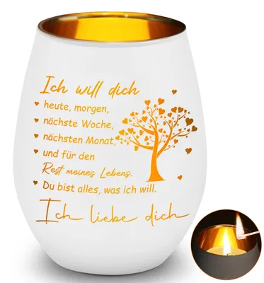 Image de Bougie en verre - Gravée avec "Je t'aime" - Décoration pour mariage et anniversaire - Transparente