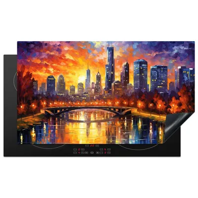 Produktbild von KitchenYeah© Herdabdeckplatte Melbourne - Sonnenuntergang - Brücke - Architektur - Stadt , 91x52cm, Küche Deko, Glaskeramikkochfeld Herdabdeckung, Abdeckplatte fùr Kochfeld