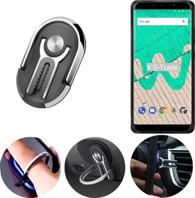 Produktbild von K-S-Trade 3in1 Smartphone-Ring Handy-Ring kompatibel mit Wiko View Max Fingerhalterung  Handyring Tischständer Lüftungsgitter-Halterung Tisch