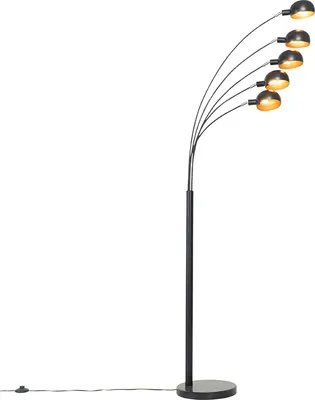 Produktbild von Design Stehlampe Schwarz mit Gold 5 Lichter Sixties Marmo