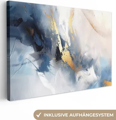 Obrázek produktu pro OneMillionCanvasses® - Obrazy na plátně - Modrá - Moderní - Mramor - Abstraktní - Zlatá, nástěnné umění, nástěnné dekorace Obývací pokoj, 120x80cm