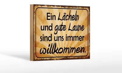 Produktbild von Holzschild Spruch 18x12cm Lächeln gute Laune willkommen