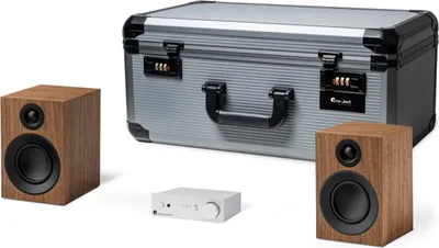 Produktbild von Pro-Ject Travel Set, 83 - 20000 Hz, 80 W, Silber, Walnuss, 119 mm, 152 mm, 175 mm