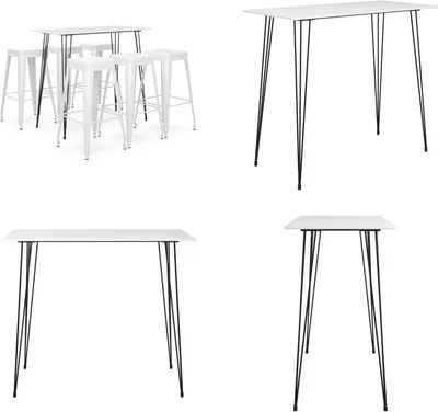 Imagen del producto de vidaXL, juego de 7 piezas en blanco – Juego de bar – Juegos de bar – Mesa de bar con taburetes – Mesas de bar con taburetes