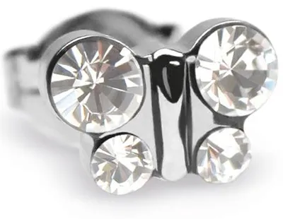 Produktbild von Erstohrstecker System 75 weiß Schmetterling mit Stein Crystal Studex