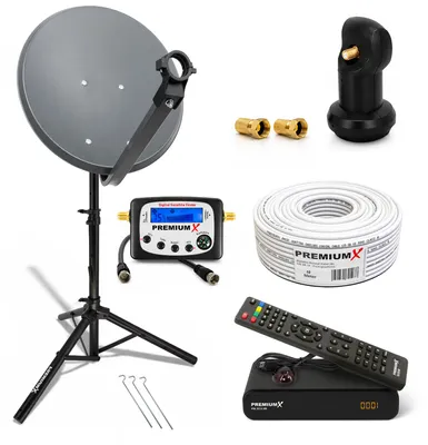 Produktbild von PremiumX Camping Sat Anlage 45cm Antenne LNB Kabel Stativ Receiver SatFinder