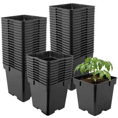 Produktbild von Garronda 50 Stück Kunststoff eckig mit Drainagelöchern Blumentopf für Garten (Schwarz, 16 x 16 x 16 cm (3L)) GD-KW-S