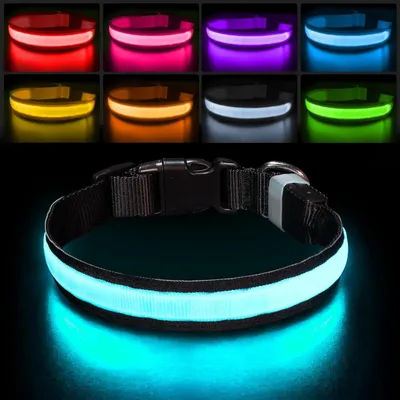 Productafbeelding van Lichtgevende halsband voor honden - oplaadbaar - 7 kleuren en 9 lichtstanden - verstelbaar - zwart