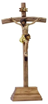 Kruzifix Kreuz handbemalt 38 cm Harz mehrfarbig