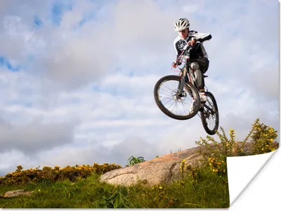 Produktbild von MuchoWow® Poster Mann springt auf ein Mountainbike 160x120 cm - Foto Plakat
