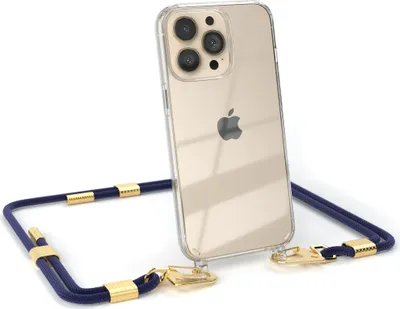 Produktbild von EAZY CASE Handykette für Apple iPhone 13 Pro, Transparente Silikonhülle mit Band, Clear Case, abnehmbar in  Blau
