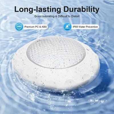 Image de Lampe LED pour piscine - IP68 étanche - 45 W 3000 lm - 12 modes d'éclairage - Télécommande - Pour piscine et spa intérieur/extérieur - RGB