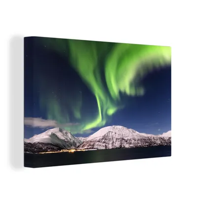 Produktbild von OneMillionCanvasses® - Leinwandbilder - 150x100 cm, Nordlichter - Landschaft - Norwegen, Wandbilder Kunstdruck Wanddekoration