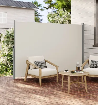 Produktbild von SONGMICS Seitenmarkise, Markise, 200 x 350 cm, ausziehbar, Sichtschutz, Sonnenschutz, aus 220 g/m² Polyester, blickdicht, Seitenrollo, für Balkon, Terrasse, Garten, beige GSA205E02