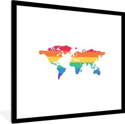 Produktbild von MuchoWow® Gerahmtes Poster Karte - Welt - Regenbogen 40x40 cm - Poster mit Schwarzem Bilderrahmen Wandposter Rahmen Foto Bilder - Poster - Plakat im Rahmen