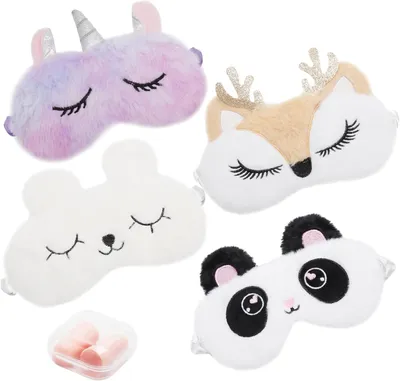 Produktbild von Schlafmasken 4 Stück, ultradünn, weiches Plüsch, lustige Tiermotive, für Kinder