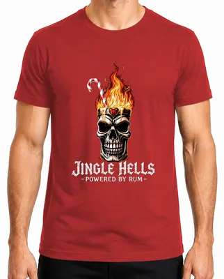 Produktbild von Jingle Hells Powered by Rum Totenkopf Flammen Weihnachten Skull Herren T-Shirt, Rot, XL