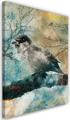 Produktbild von Leinwandbild wintervogel 60x90 cm Feeby blau wandbild bereit zum aufhängen