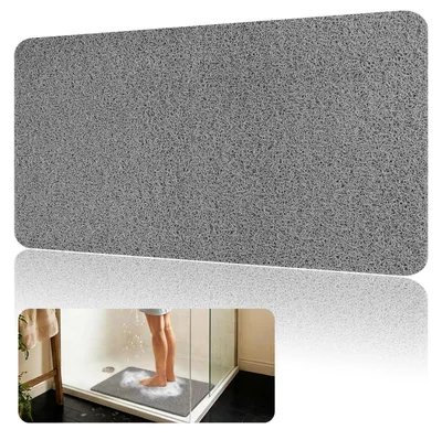 Obrázok produktu pre Protisklzová podložka pod sprchu, 40x60 cm, sivá, vyrobená z PVC, odolná voči plesniam, s odtokom