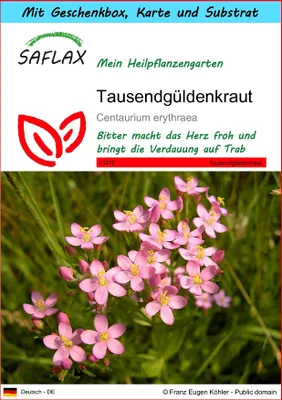 Produktbild von SAFLAX Geschenk Set - Tausendgüldenkraut - Centaurium erythraea - 250 Samen - Mit Geschenkbox, Versandaufkleber, Geschenkkarte und Anzuchtsubstrat