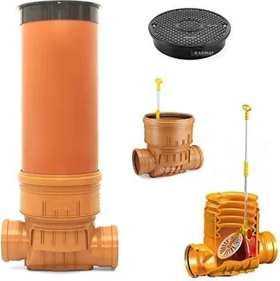 Produktbild von Powermat Revisionsschacht DN400 mit integrierter Rückstauklappe, Material: Polypropylen (PP), 2 x Ø160 mm, Abwasserschacht, 1 Stück