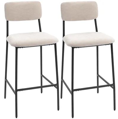 Immagine prodotto di HOMCOM Set 2 Sgabelli da Bar con Schienale Alto, Poggiapiedi e Rivestimento in Ciniglia, Crema