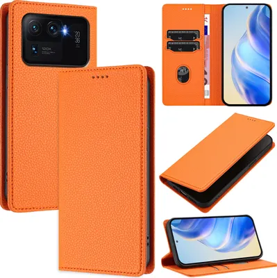 Produktbild von Litchi Leder Handyhülle für Xiaomi Mi 11 Ultra Wallet Kartenfächer Standfunktion Hülle Orange