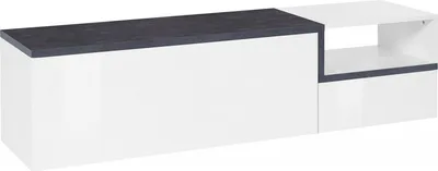 Produktbild von Fernsehschrank Lapo, Niedriges Sideboard für Wohnzimmer mit 2 Türen, Sockel für TV-Möbel, 100 %  Italy, cm 160x40h46, Weiß glänzend und Schiefer