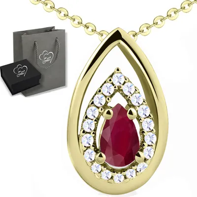 Produktbild von Damenkette ECHTER Rubin Halskette mit Anhänger 925 Silber Kette für Damen Frauen Goldkette rot gold