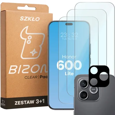 Produktbild von 3x Gehärtetes Glas + Kameraschutz für Honor 600 Lite 5G, Bizon Glass Clear Pack