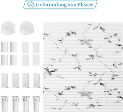 Produktbild von Grandekor Plissee ohne Bohren verdunkelung, Thermo Plisseerollo Klemmfix mit Weinblätter Streifen Muster, 55x100, Verdunklungsplissee 100% lichtundurchlässig, Blickdicht Sichtschutz Sonnenschutz
