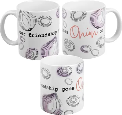 Produktbild von Tasse - Our friendship goes Onion on Kaffeetasse Becher Kaffeebecher aus Keramik Weiß 320ml