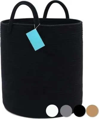 Produktbild von Wäschekorb aus Weide – Geflochtener Wäschekorb – Schwarz/38 x 45 cm