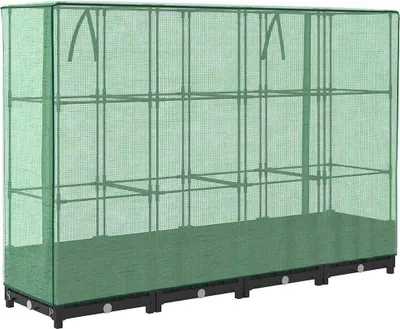 Produktbild von vidaXL Hochbeet mit Gewächshausabdeckung Rattanoptik 160x40x123 cm